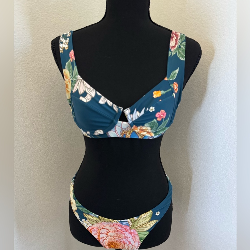 MaajiFloral Bikini Set in Teal and Multicolor